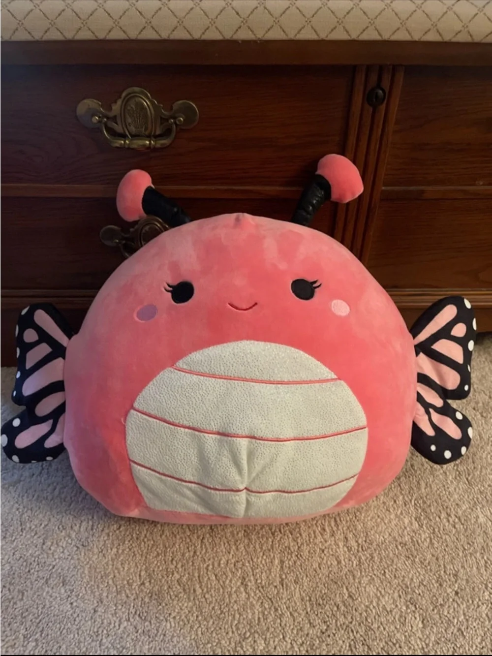 Squishmallows Pink Butterfly Plush Pillow with Black Accent Wings